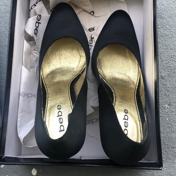 Bebe Black Satin Heels - Picture 1 of 3